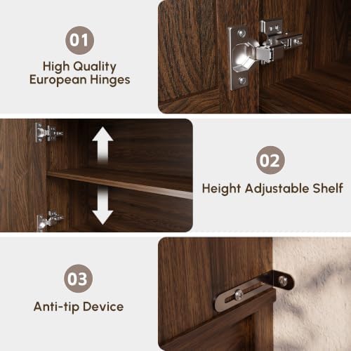HMstone Over The Toilet Storage Cabinet, Arched Bathroom Organizer and Storage with Doors and Adjustable Shelf, Space-Saving Freestanding Bathroom Modern Storage Cabinet Over Toilet (Walnut) - Image 7