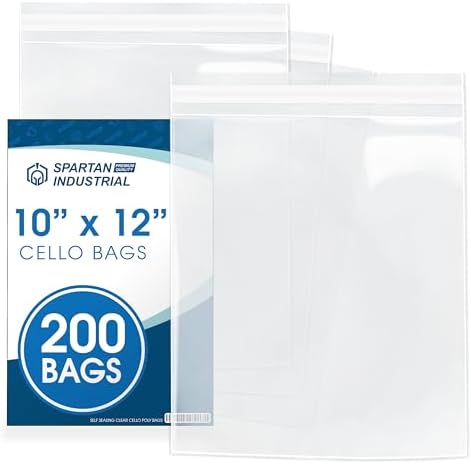 10x12 Cellophane Bags, 200 Count - Clear Self-Seal for Clothing & Prints by SpartanIndustrial