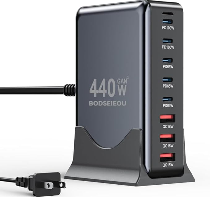 USB C Charger Block 440W Charging Station Hub, 8 Port GaN III Fast Charging by BODSEIEOU