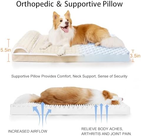 Orthopedic Medium Dog Bed Pillow Pet Sofa Bed 30''X20'' Ivory - Image 6