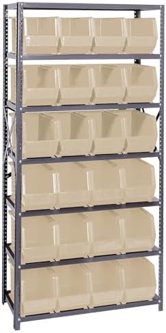 Quantum Storage Systems QSBU-265IV Giant Open Hopper Steel Shelving System, 18" D x 36" W x 75" H, with 7 Shelves and 24 QUS265 Bins, Ivory by QuantumStorageSystems