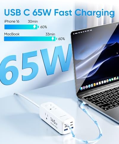 Olcorife USB Power Strip with 3 AC Outlets 6 USB Ports(4 USB C),5 FT - Image 3