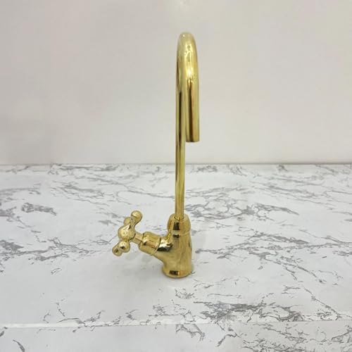 Handmade Unlacquered Brass Bar Kitchen Faucet, Cold Water Single Hole, Traditional Cross Handles - Brass Drinking Water Dispenser Faucet - Unlacquered Brass One Handle Faucet - Image 4