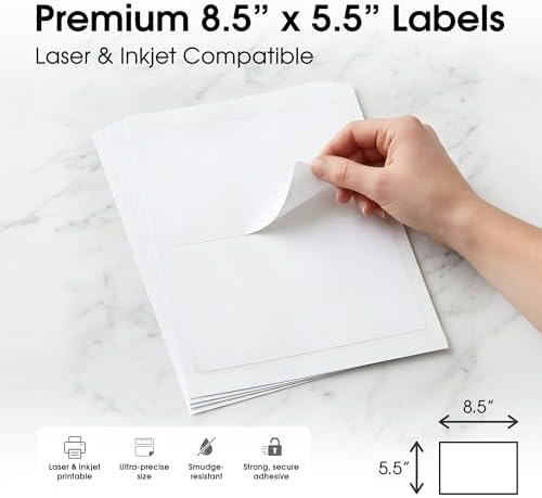 8.5" X 5.5" Matte White Printable Half Sheet Shipping Labels - Image 2