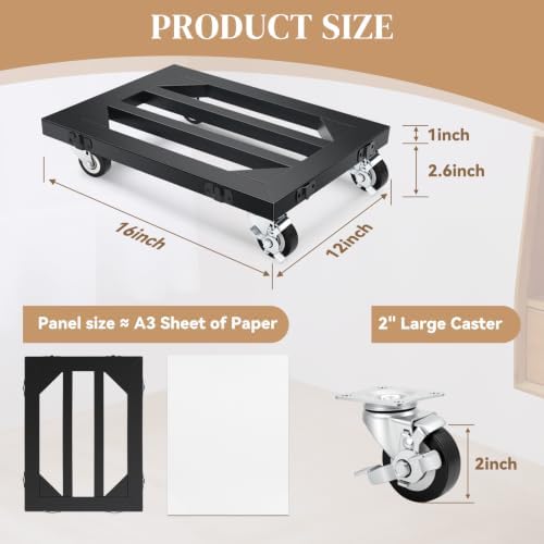 Heavy Duty Furniture Dolly 4 Wheels, 12'' X 16'' Thickened Carbon Steel Moving Dolly with Brake, 1000 LBS Capacity Furniture Movers Dollies for Sofa, Appliances, Cabinet, Equipment(1 Pack) - Image 2