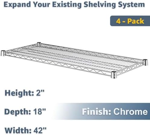 Reinforced 18" x 42" Chrome Wire Shelf 4-Pack, 600lb Capacity Heavy Duty Commercial Storage, NSF - Image 2