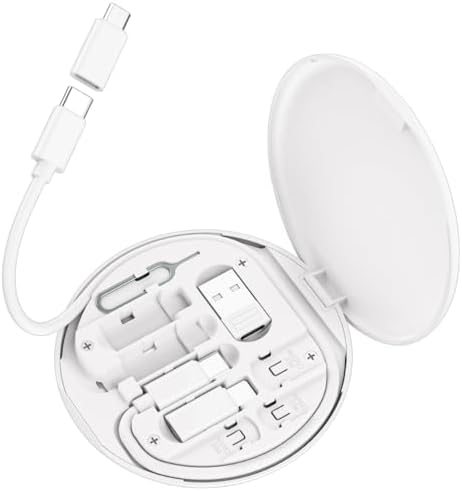 Multi USB Charging Adapter Cable Kit, USB C to iOS Device for Travel, Conversion Set USB A & USB C to Male Micro /USB C/iOS Adapter, Data Transfer, Card Storage, Tray Eject Pin, Phone Holder (White) by Azvegr