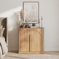 BELLEZE 2 Tier Bookshelf with Arched Wood Door, Modern Display Bookcase Shelf with Storage and Adjustable Shelves, Wood Bookshelves for Living Room Office Entryway (Camel) by BELLEZE