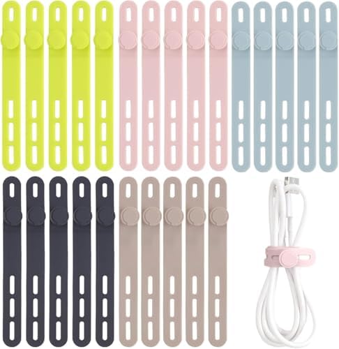 Oligei 25 Pcs Silicone Cable Ties, Cable Ties Reusable, High Elasticity Cord Wraps for Electrical Cords, Cord Organizer for Earphone, Phone Charger(Colorful) by Oligei