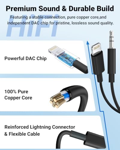 Aux Cord for iPhone,[Apple MFi Certified] Lightning to 3.5 mm AUX Cable for Car Stereo, Speaker, Headphone, Auxiliary Audio Cable Compatible with iPhone 14 13 12 11 XS XR X 8 7 3.3FT Black - Image 3