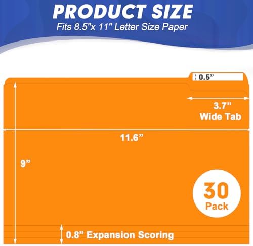File Folder, HERKKA 30 Pack 1/3 Cut Tab File Folders, File Folders Great for Organizing and Filing, Letter Size, Orange - Image 2