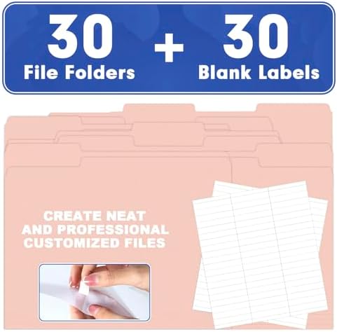 File Folder, HERKKA 30 Pack 1/3 Cut Tab File Folders, File Folders Great for Organizing and Filing, Letter Size, Pink - Image 5