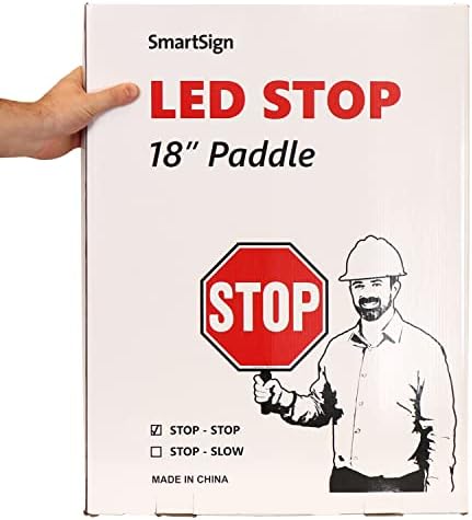 SmartSign LED STOP Paddle - Reflective Hand Held Stop Sign with Handle, 18" Double-Sided, Steady/Flashing LED Light Modes, Rechargeable, Foam-Padded Grip, Red, Pack of 1 - Image 3