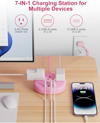 Pink Extension Cord - 10 FT Flat Power Strip - Image 3