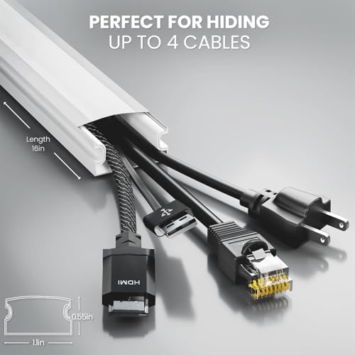 Cord Covers for Wires on Wall - 300in Cable Management Cable Hider - Cord Hiders for TV On Wall - Paintable Cable Concealer - Wire Covers for Cords - 20X (L16 x W1.1 x H0.55) - Large | White - Image 3