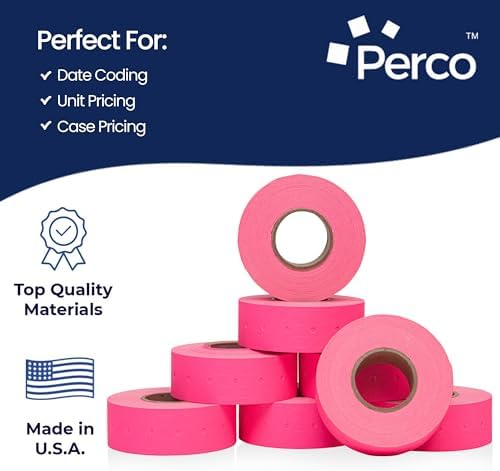 Perco 1 Line Fluorescent Pink Labels - 240,000 Blank Pricing Labels for Perco Lite, X, Plus and Pro 1 Line Price and Date Guns - 240 Rolls, Case of 30 Sleeves - Made in USA - Image 4