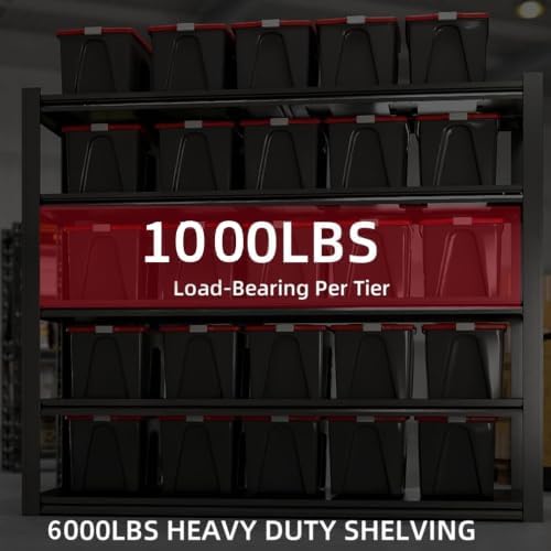 6-Tier Heavy Duty Garage Shelving, 6,000 lbs Capacity Adjustable Metal Storage Shelving Unit for Garage, Basement, Warehouse & Workshop, 62" W x 24" D x 84" H - Image 4