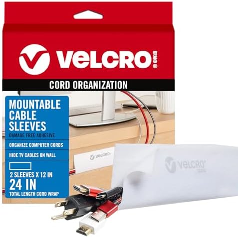 VELCRO Brand Mountable Cable Sleeve, White, 12 in, 2 Pack by VELCROBrand