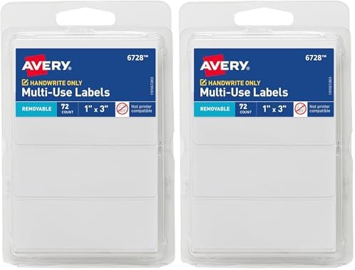 Avery Multi-Use Removable Labels, 1" x 3", White, Non-Printable, 72 Blank Labels Total (6728) (Pack of 2) by Avery