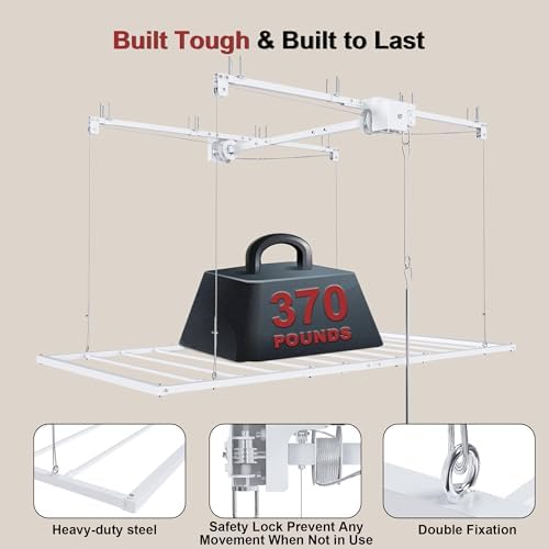 White 6x3 FT Overhead Garage Storage Rack for High Ceilings 10-12 FT - Image 4