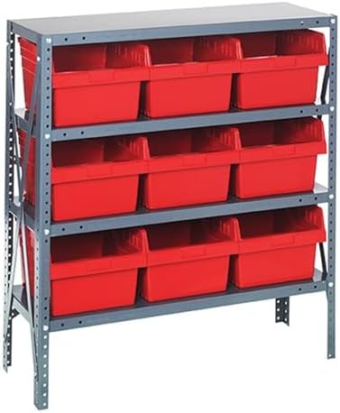 Quantum Storage Systems 1239-SB809RD Solid Heavy Duty 4 Shelves 9 Store-MAX Red Bins 39" H x 36" W x 12" D by QuantumStorageSystems