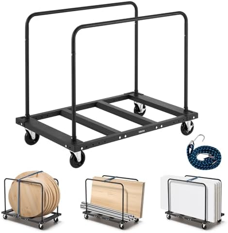 VEVOR Folding Table Cart, Heavy Duty Table Trolley with 5" Swivel Wheels, 1800 LBS Drywall Dolly Cart for Garage, Home, Warehouse, Party Event Hotel Furniture 10 Table Capacity by VEVOR