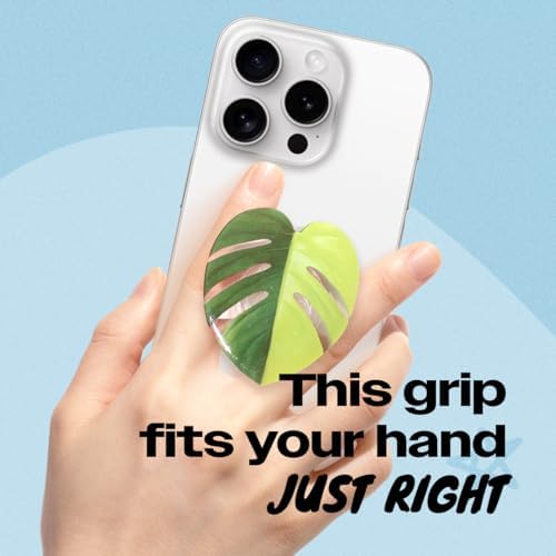 OnTheGrip Cute Acrylic Tropical Leaf Design Collapsible Expandible Mobile Phone Grip Stand Holder for Smartphone Tablet Cell Phone Accessory (Aurea Monstera) - Image 2