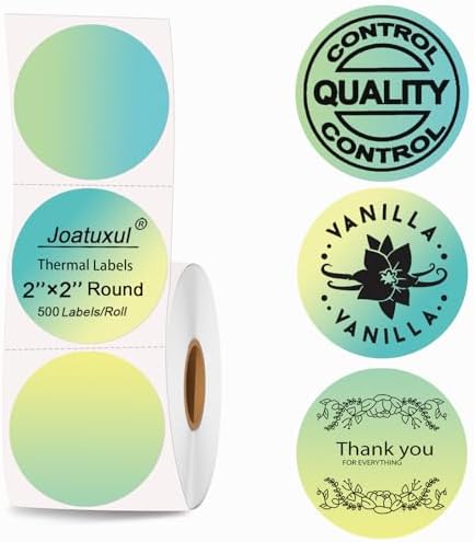 2 inch Round Thermal Labels, Thermal Printer Labels Sticker use for Barcode, Shipping, Customized, Circle Direct Thermal Stickers 500 PCS/1 Roll, Gradient Green by Joatuxul