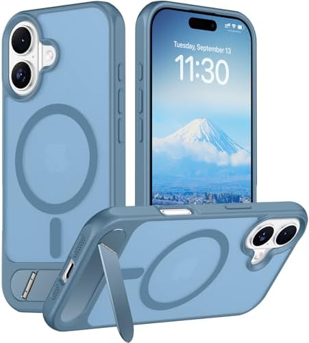 Temdan Designed for iPhone 17 Case, [Built-in Invisible Kickstand][Compatible with MagSafe][Military Grade Shockproof] Slim Translucent Matte Phone Case 6.3 inch (Light Blue) by Temdan