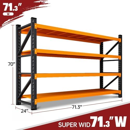 RAVIGIN 5000LBS Storage Shelves,71" W Garage Shelving Heavy Duty Metal Adjustable Garage Shelves, Shelving Units Industrial Shelving for Warehouse,71" W x 24" D x 69" H,Orange - Image 2
