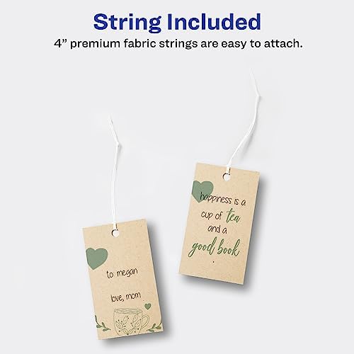Avery Kraft Brown Rectangle Tags, Sure Feed Technology, 2" x 3.5", Laser/Inkjet Printable, 64 Total, Strings Included, Also Great for Gifts and Favors (80517) - Image 4