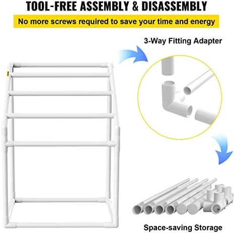 VEVOR Pool Towel Rack, 5 Bar, White, Freestanding Outdoor PVC Trapedozal Poolside Storage Organizer, Include 8 Towel Clips, Mesh Bag, Hook, Also Stores Floats and Paddles, for Beach, Swimming Pool - Image 6