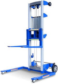 142" Material Lift Winch Stacker, Hand Winch Lift Truck with Adjustable Straddle Leg, Manual Material Lifter Pallet Stacker for Contractor, Workshop, Industrial, 350lbs by ELOMBR