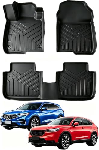 Joruoo-for Honda HR-V 2023-2026 & HR-V Hybrid 2023-2026 & Acura ADX 2025-2026, All Weather Floor Mats TPE, Front & 2nd Row Full Set for HRV Accessories Black by JORUOOServeyouwellalltheway