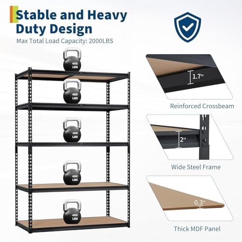 OUTLANE 5 Tier Garage Shelving Heavy Duty,2000 LBS Adjustable Rack Shelf - Image 3
