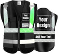 Luminous Safety Vest Customize Logo Outdoor Work Vest with Luminous Hi-Vis Reflective Strips (M, Black) by YOWESHOP