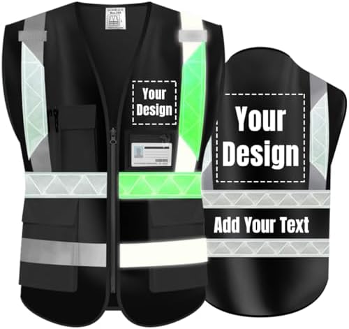 Luminous Safety Vest Customize Logo Outdoor Work Vest with Luminous Hi-Vis Reflective Strips (M, Black) by YOWESHOP