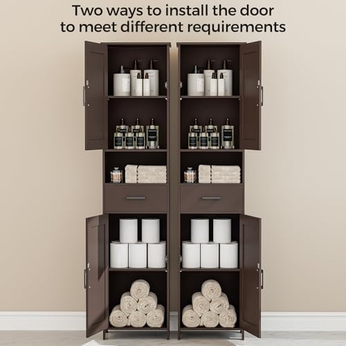 Homhedy 67" H Tall Bathroom Storage Cabinet with Barn Doors and Drawer - Image 5