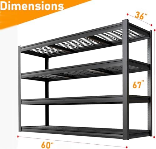 36" Deep Garage Shelving Heavy Duty, 4 Tier Garage Shelves, Adjustable Storage Shelving Unit, Commercial Metal Shelf for Warehouse, Pantry, School, Shop, 60" Wx36 Dx68 H, 2 Pack - Image 2