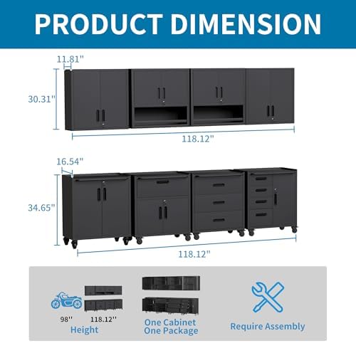 Black Garage Storage Cabinets System 8PCS Workshop Set with Drawers Locking Heavy Duty Rolling Cart with Adjustable Shelves Garage Tool Workbench Cabinets,8pcs-2 - Image 3