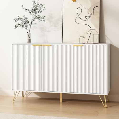 Storage Cabinet with 3 Fluted Doors and Adjustable Shelves, White丨Modern Wood Accent Table, Sideboard Buffet Cabinet, Console Table for Living Room, Hallway, Entryway by Provideyouwithbestproduct%EF%BC%81