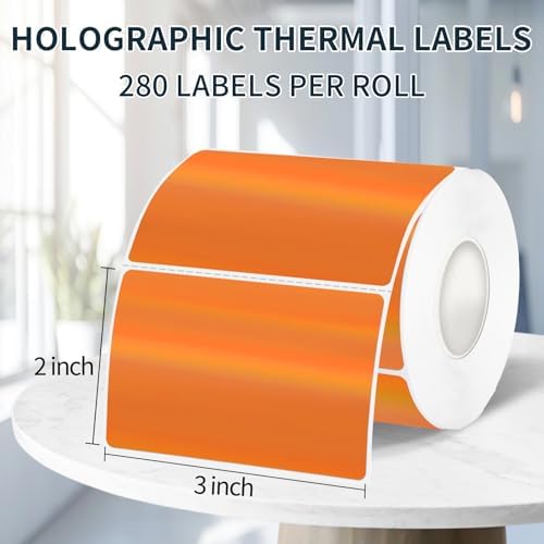 2" x 3" Holographic Thermal Label Stickers Orange,Printable Rainbow Glitter Thermal Printer Sticker Labels for Gift Wrapping, Self-Adhesive Name Price Tag DIY Custom Logo Design (280 pcs) - Image 2