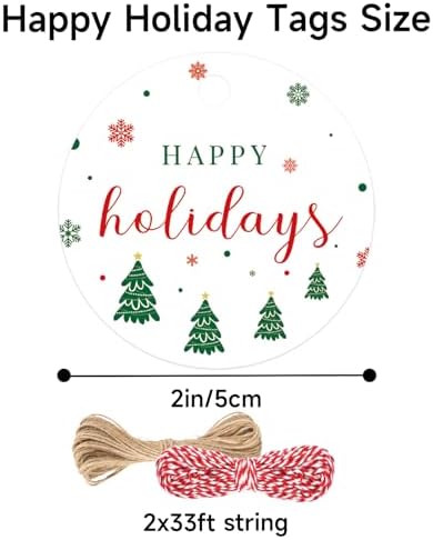 G2PLUS Happy Holiday Tags, 100PCS Christmas Holiday Tags, 2'' Round Holiday Gift Tags, Christmas Tree Paper Gift Tags with String for Xmas Gift Wrapping, DIY Arts & Crafts, Holiday Season Party Favors - Image 2