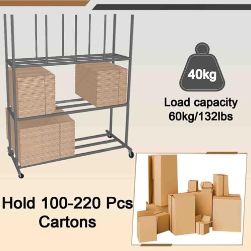 Commercial Carton Storage Rack Cartons Cart, Large Portable Cardboard Stand with Casters Wheels, for Warehouse/Shipping Station Hold Broken Down Boxes(Hold 140-200 Pcs) - Image 3