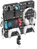 KDD 7 in 1 Clamp-on Desk Pegboard - No Drill Desk Side Storage with Phone Stand/Pen Holder/Storage Box/Headset & Controller Holder/Hooks, Detachable Gaming Pegboard for Office & Home Desktop Organizer by KDD