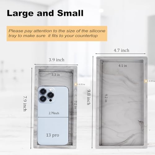 Silicone Bathroom Vanity Tray Dish Soap Holder Sink Organizer, Marble Grey - Image 6