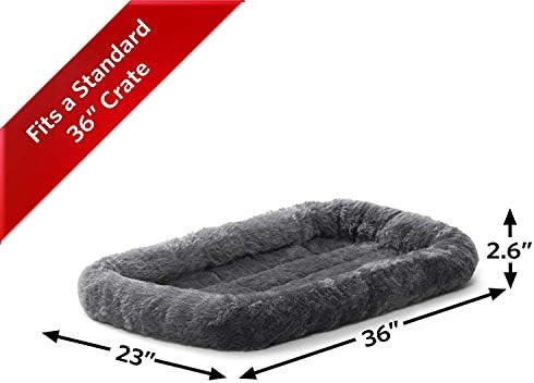MidWest Homes for Pets QuietTime Dog Bed – Gray Faux Fur Bolster, Ultra-Soft and Machine Washable, Fits 36-Inch Crates and Carriers, for Medium to Large Breed Dogs - Image 2