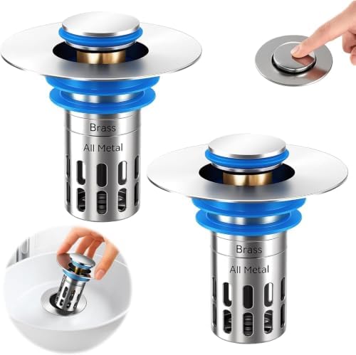 (All Metal) Bathroom Sink Stopper, Pop Up Drain Strainer for Bathroom Sink, Sink Plug Hair Catcher by Unknown