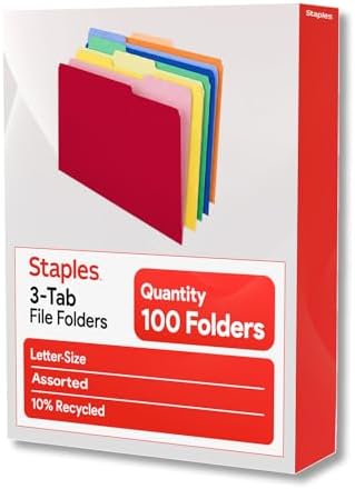 Staples Colored File Folders, Letter Size, 3-Tab Top-Tab, 100/Pk - Image 7