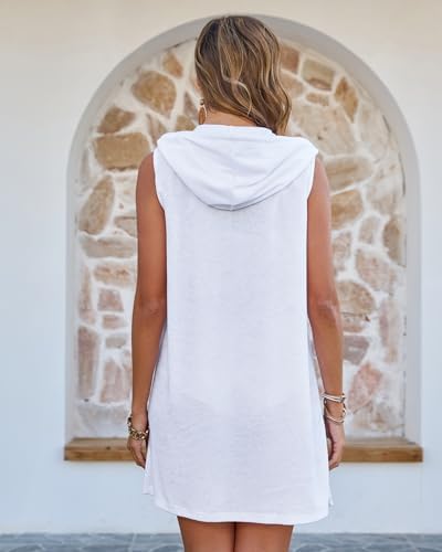 Bsubseach Women Terry Cloth Swim Cover Up Sleeveless Zipper Beach Robe - Image 4